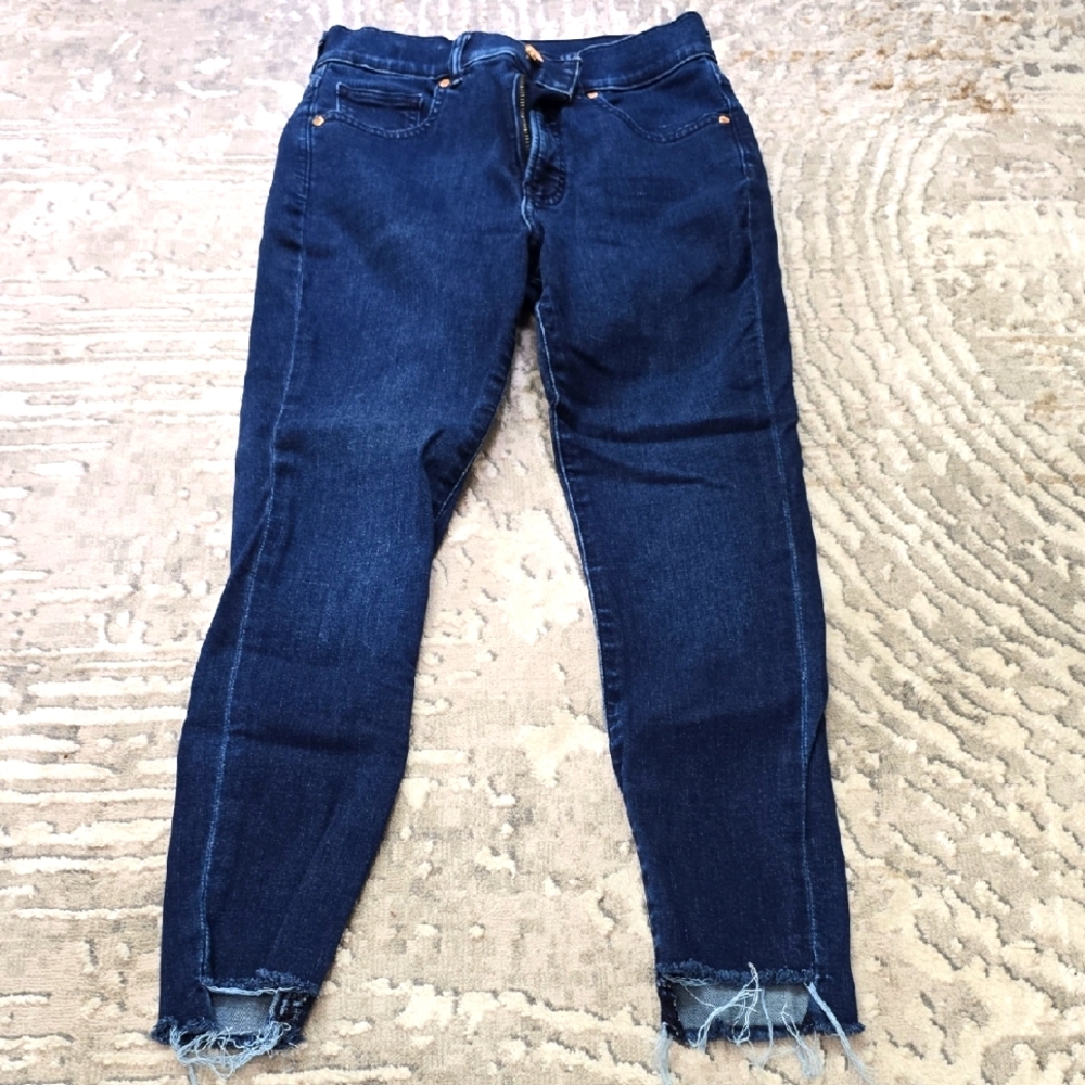 Express Blue Skinny High Rise Jeans with Distressed Details